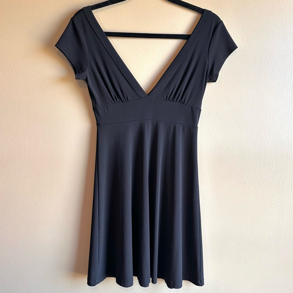 Zoey Beth Womens Dress Black Deep V Neck Short Sleeve A-Line Stretch Size Small - Picture 5 of 15